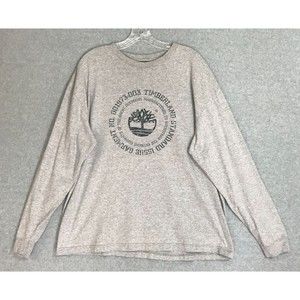 Timberland Logo‎ T-Shirt Mens Large Gray Long Sleeve Tee Cotton Blend Outdoors